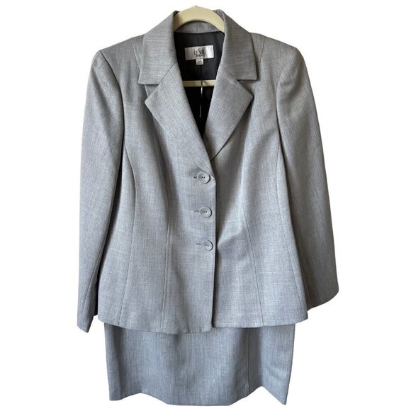 Women's 2 Piece Double Slit Grand Turq Lined Gray Suit 14W